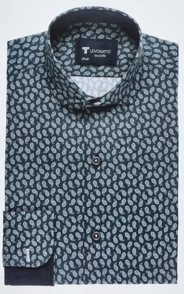 Levoratto 25820 Men's Long Sleeve Slim Fit Shirt - Italian Collar